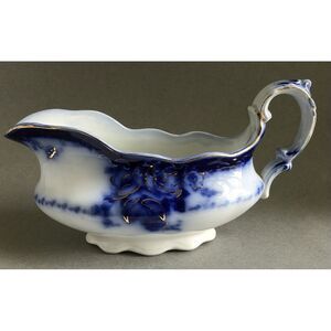 Antique Alfred Meakin Ovando Flow Blue Gold Accents Gravy Boat England